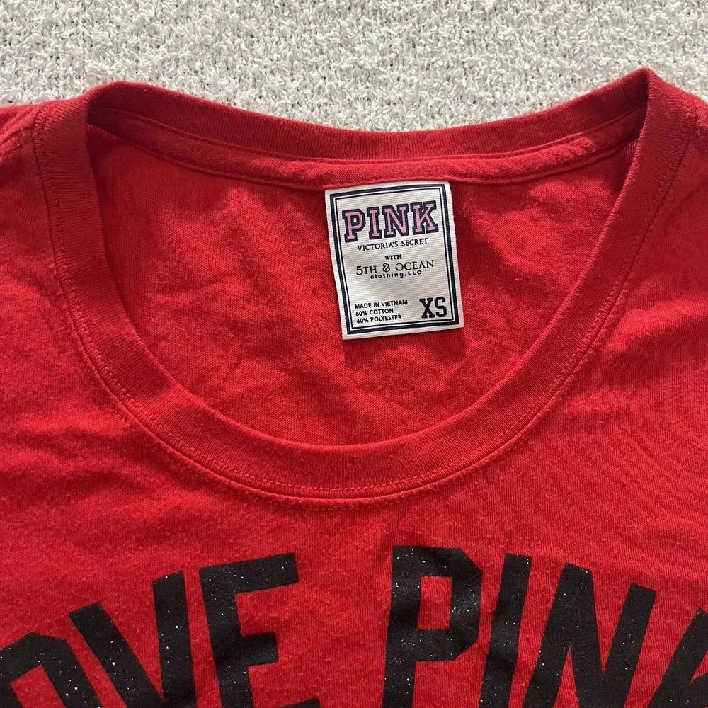 Louisville Cardinals Victoria's Secret Pink Glitter T Shirt XS U Of L‎ Red Black